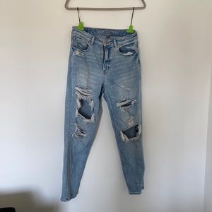 American Eagle Distressed Light Wash High Waisted Jeans.